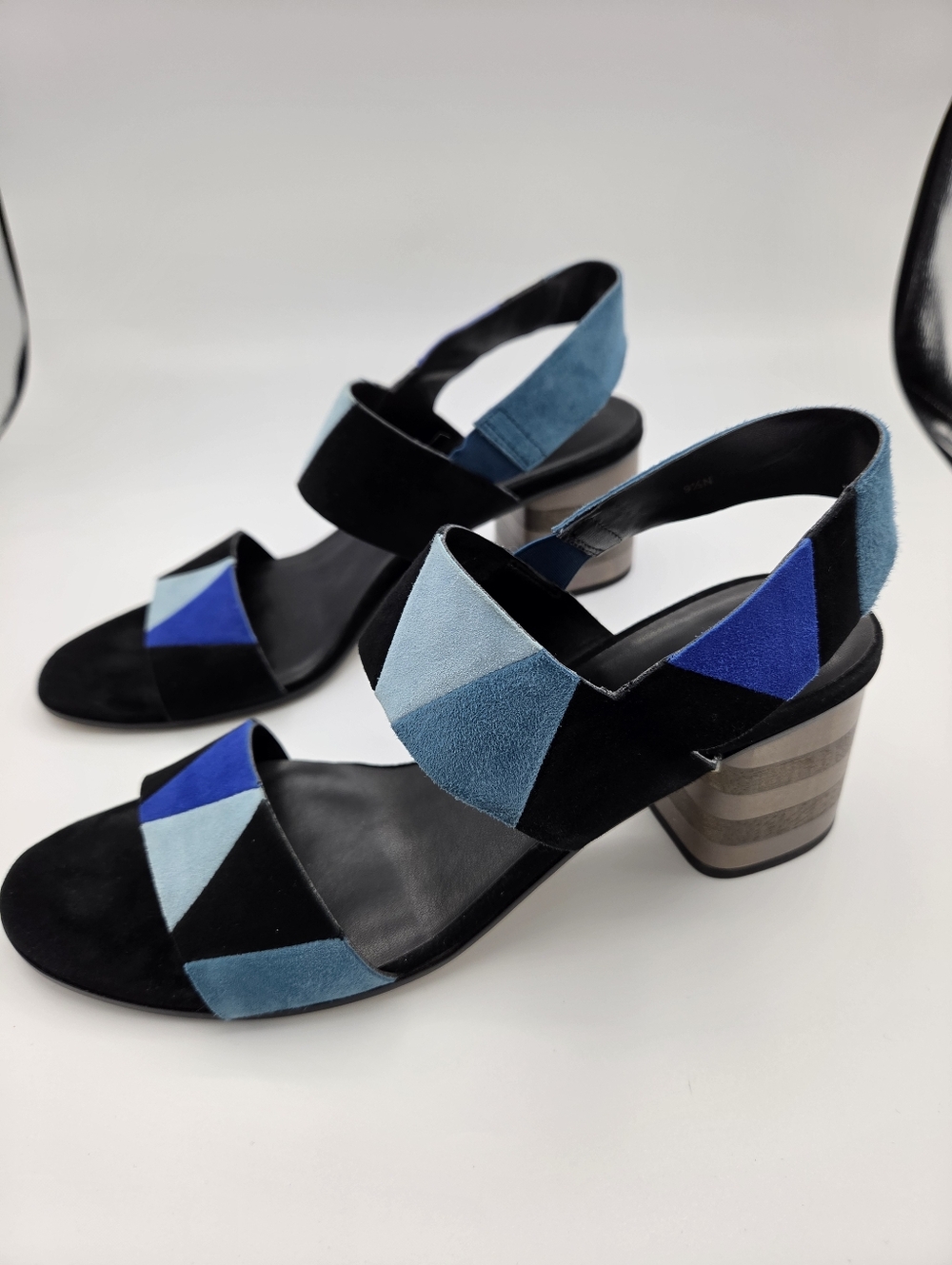 Vaneli‎ Blue Geometric Color Block Suede Heeled Sandals Size 9.5N